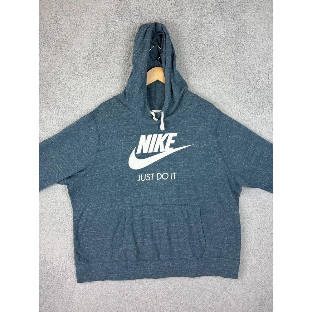 Nike Hoodie Womens 3X Blue Just Do It Fleece Pullover Graphic Logo Plus Size